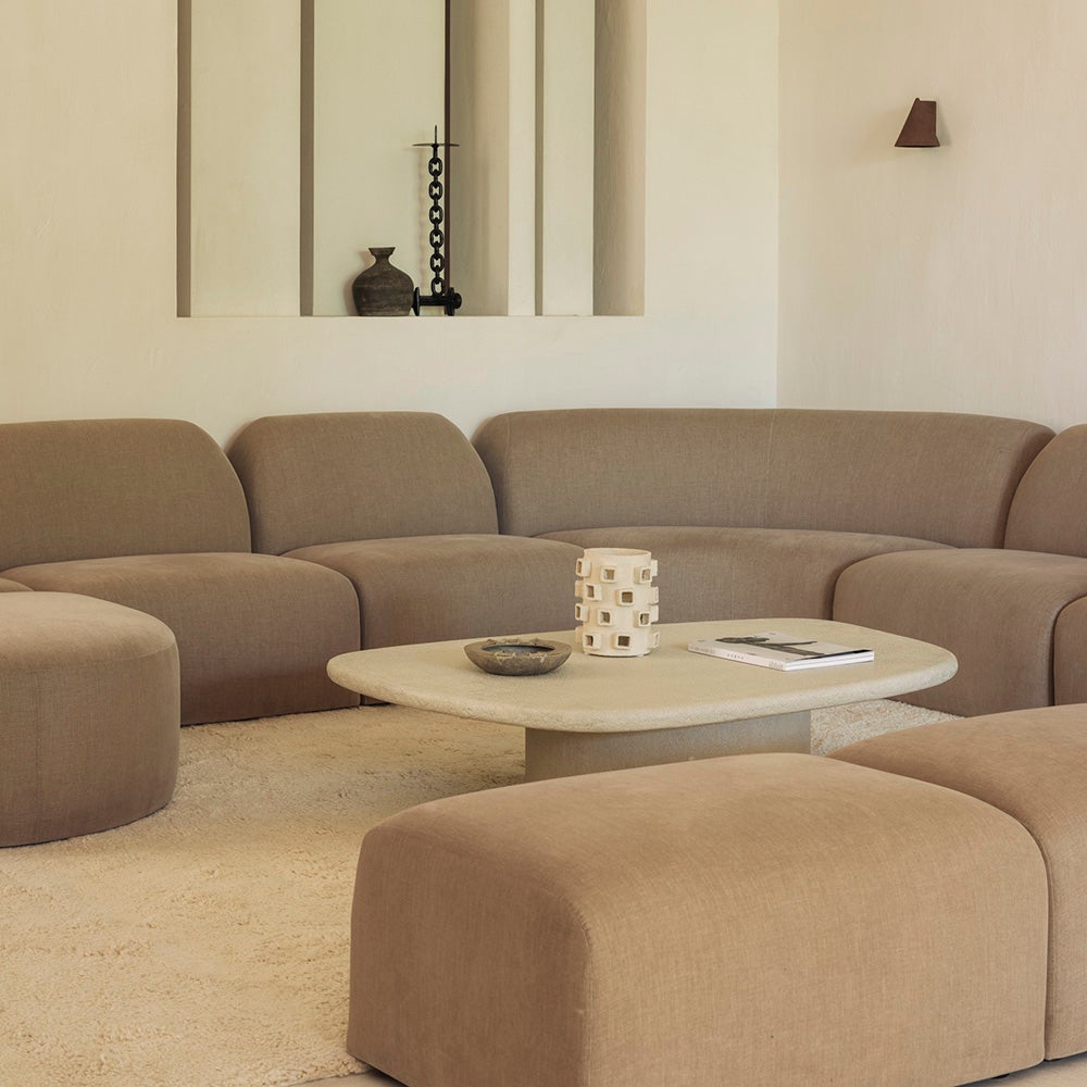 Bulky Footstool Light Sepia 80x60 cm