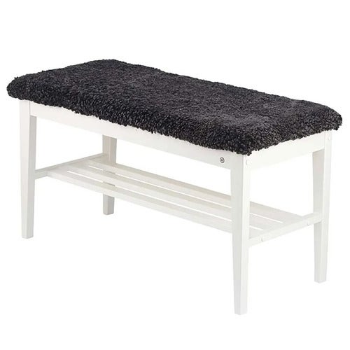 Nadja Bench White lacquered Birch/Sheepskin dark grey