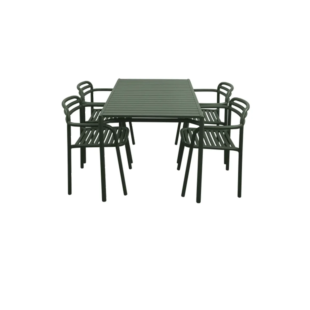 Bliss dining table incl. four chairs with armrests - Dark green aluminium