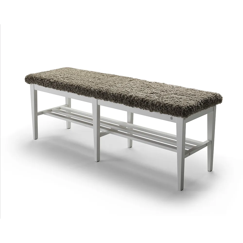Nadja Bench 130, cm White lacquered Birch/Sheepskin Sahara