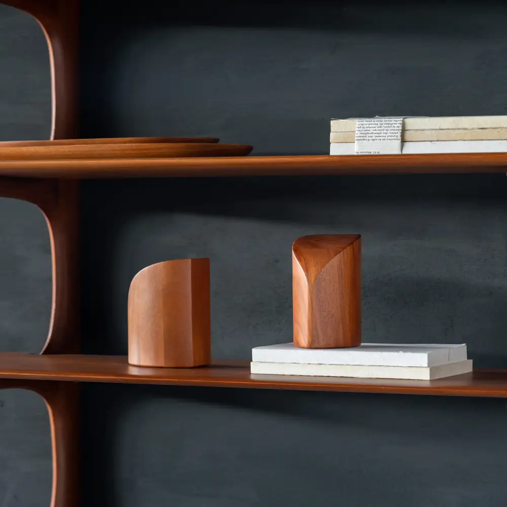 PI bookend lacquered mahogany -set of 2