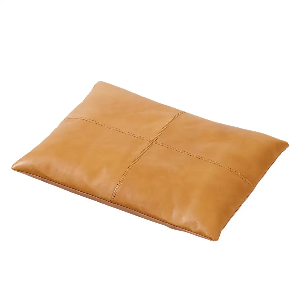 Rib Cushion stool Brown leather