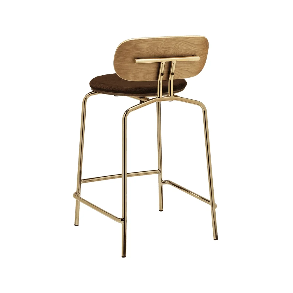 Curious Low Bar Stool Oak/Brass Teddy Brown