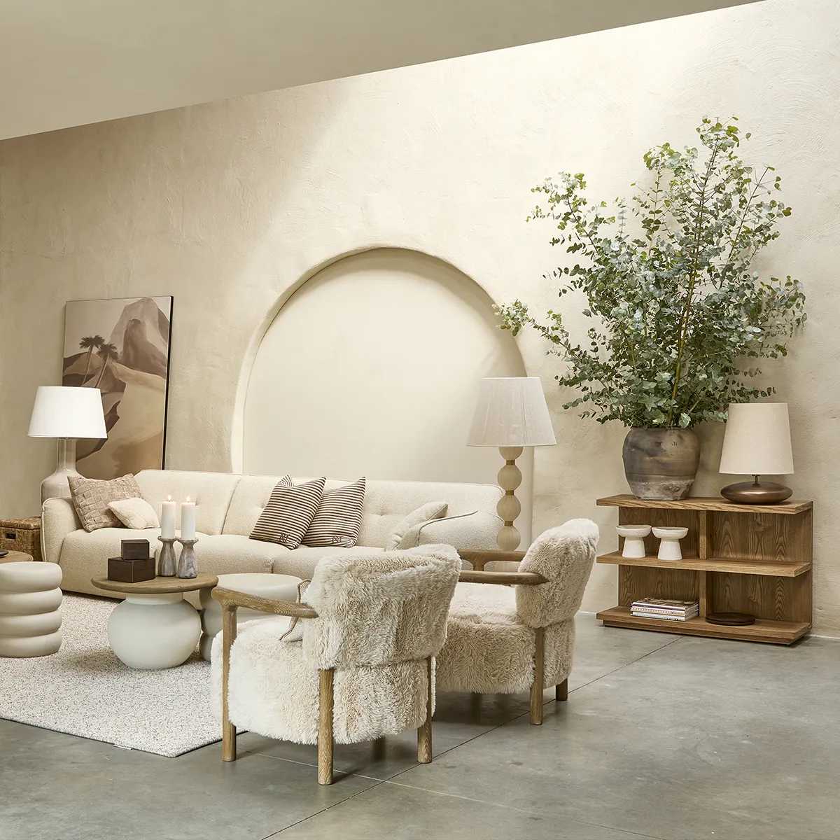 Ash Wood Armchair Glenn Cloud Fur Off White