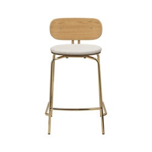 Curious Low Bar Stool Oak/Brass Teddy White
