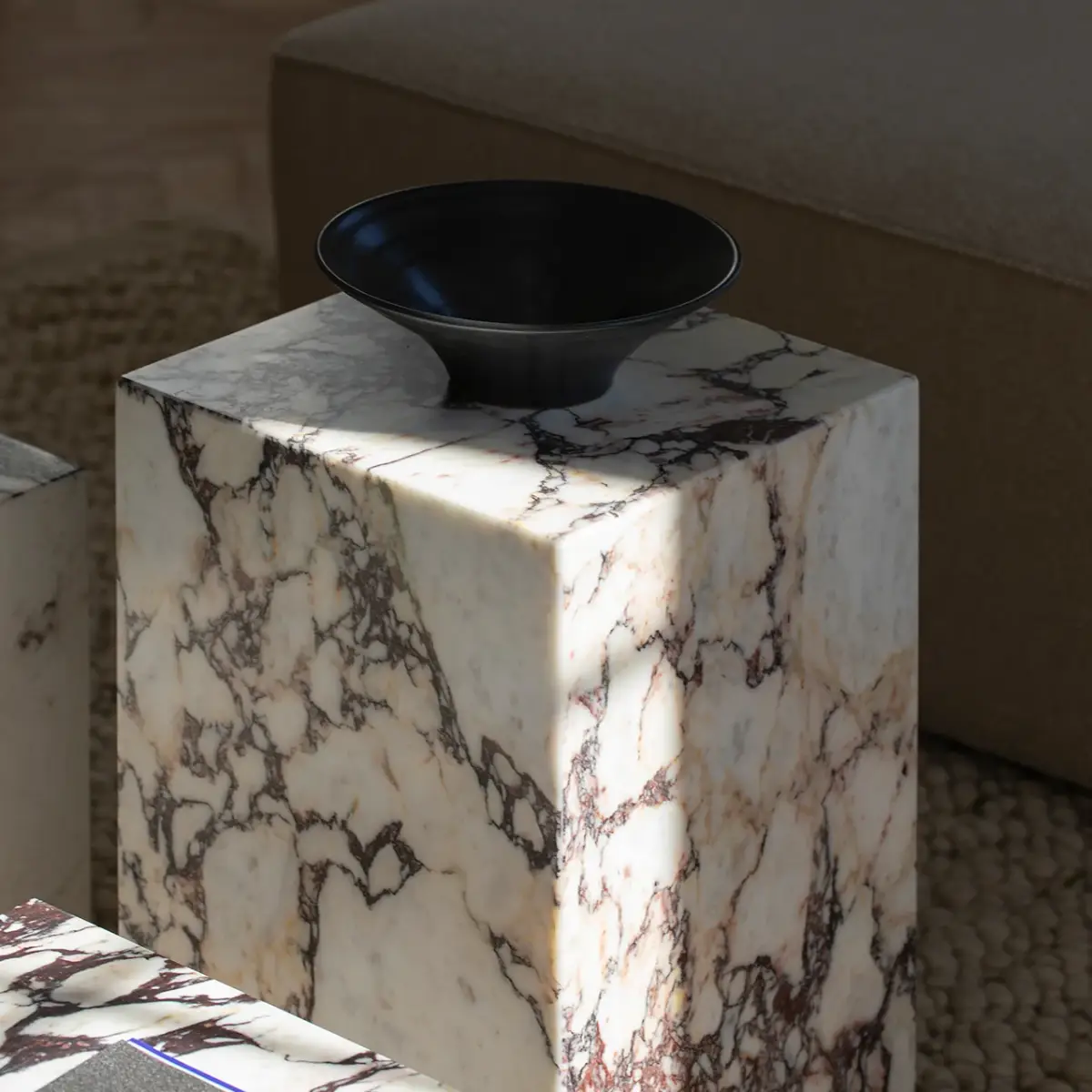 Plinth Side Table, Tall, Calacatta Viola Marble