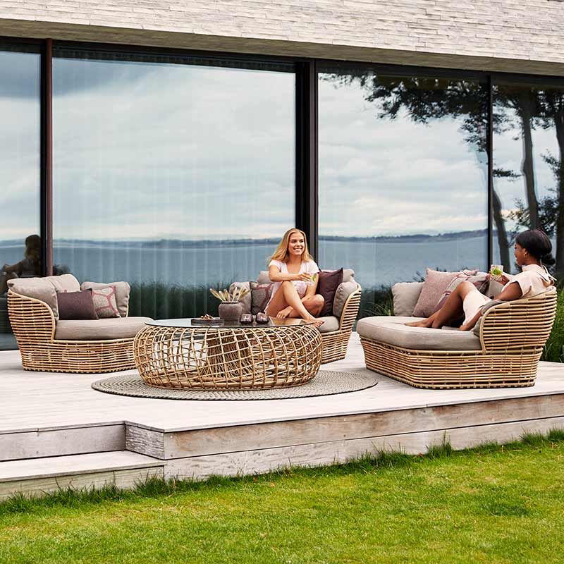 Lounge Sofa Basket Natural Artificial Wicker Incl Light Airtouch Cushion Set