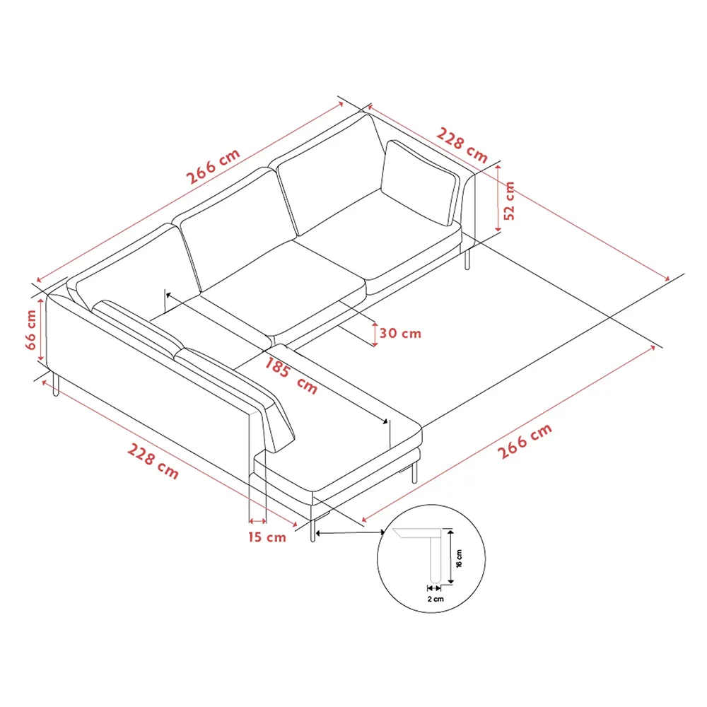 Corwin corner sofa 2.5+2.5-seater open end left fabric Rita light beige