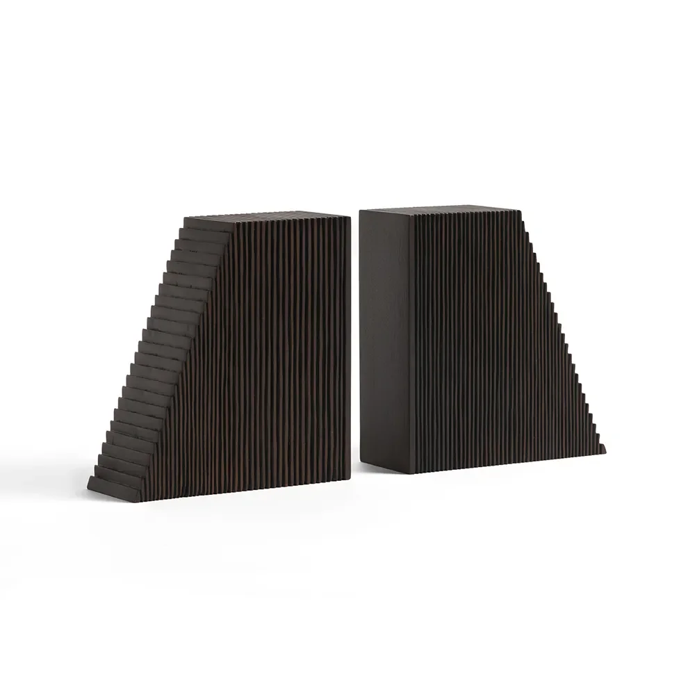 Grooves book ends varnished dark brown mahogany- set of 2