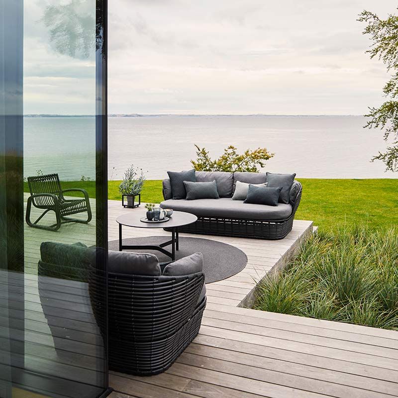 Lounge sofa Basket Graphite Artificial rattan Incl Grey Airtouch Cushion set