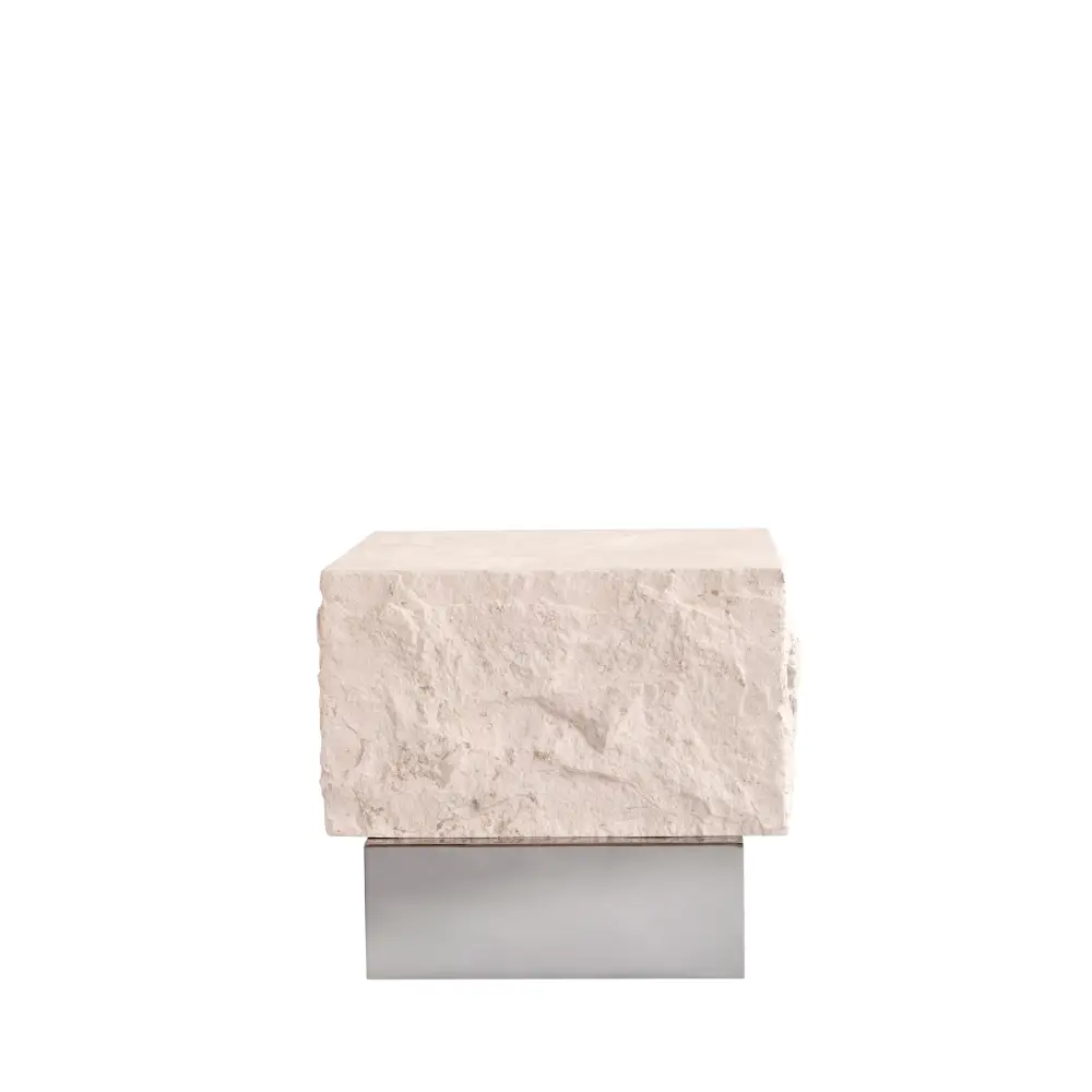 Temple Coffee Table, Low - Chrome / Limestone