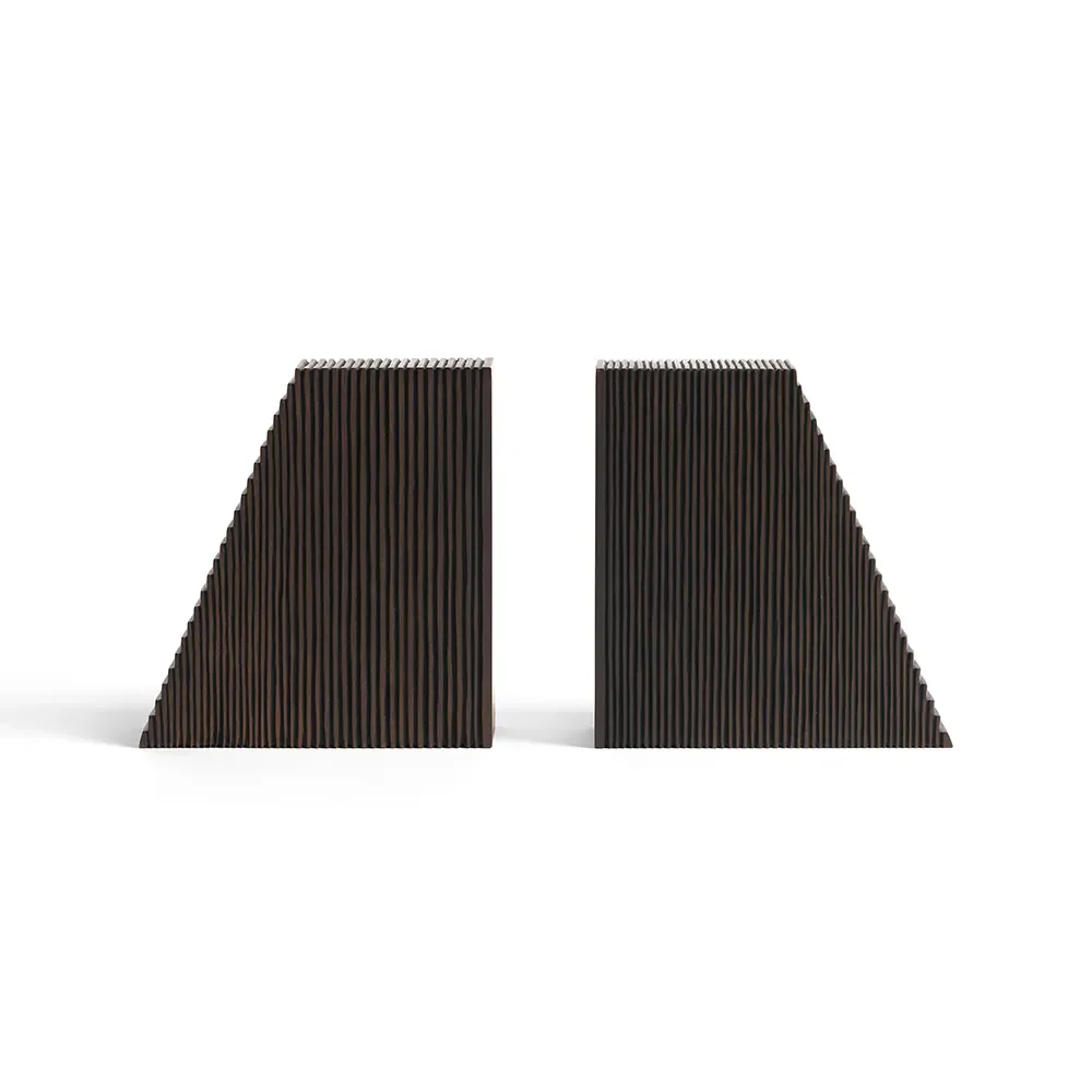 Grooves book ends varnished dark brown mahogany- set of 2