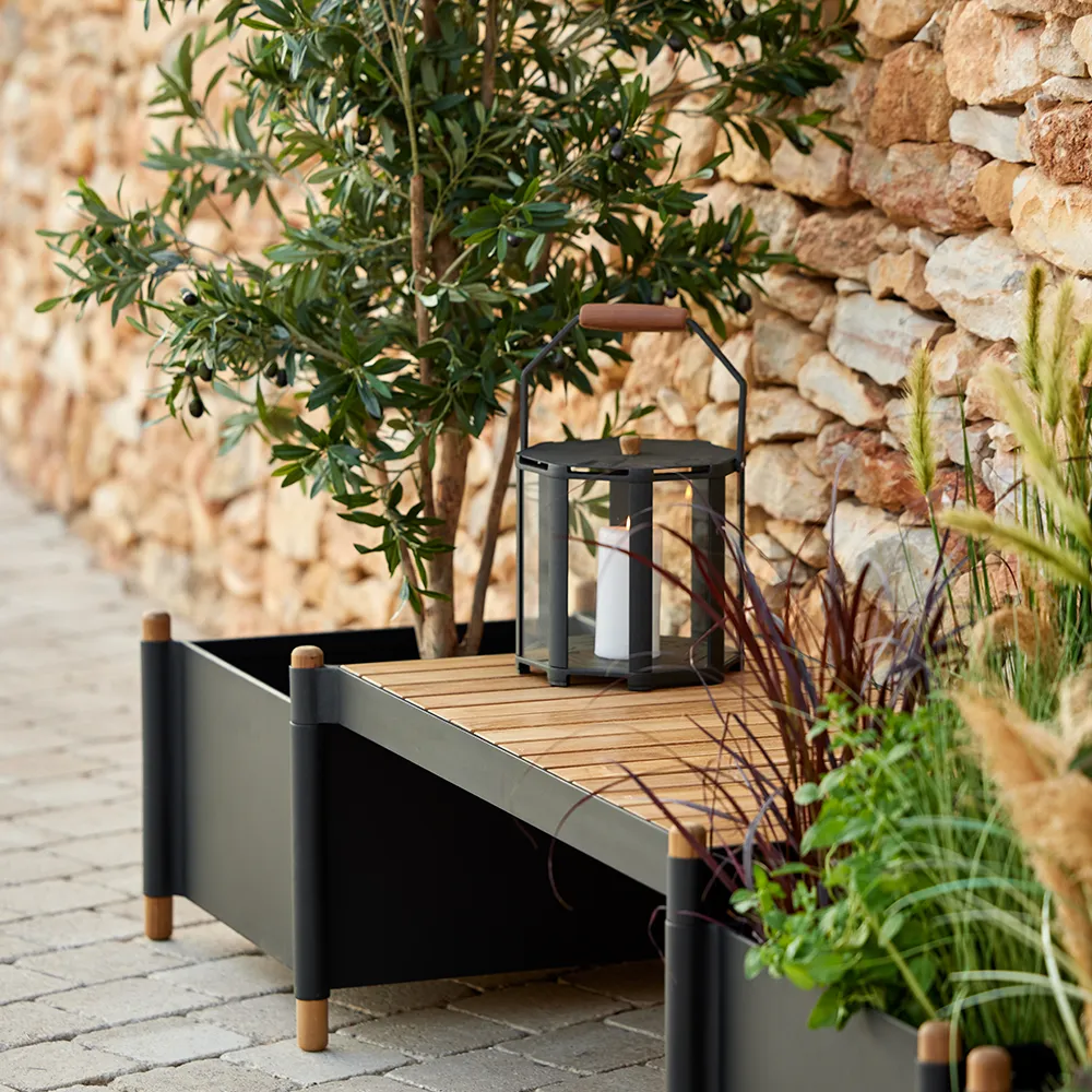 Sticks planter w/ bench Teak/Grey
