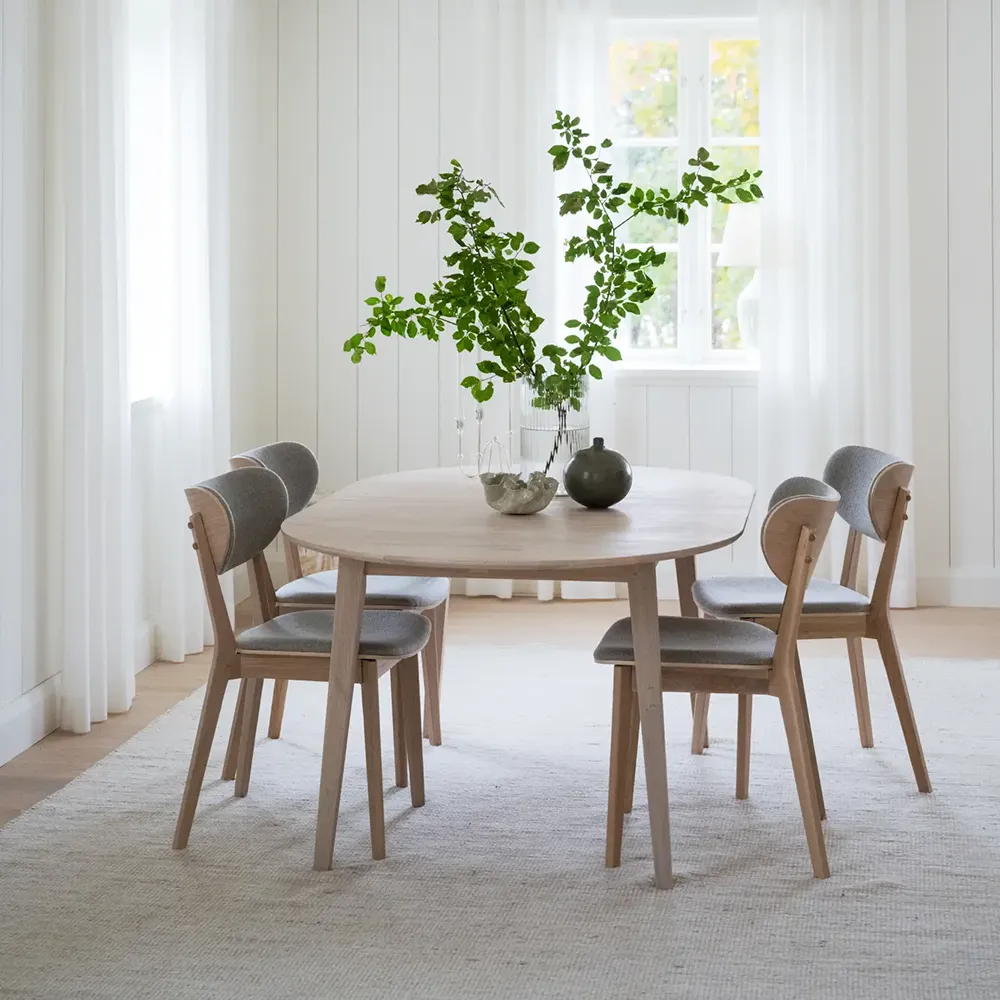 Kato dining chair whitewashed oak/grey-beige fabric