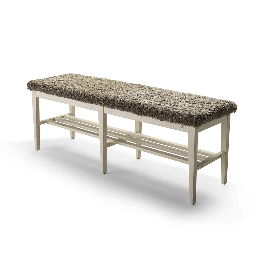 Nadja Bench 130 cm White oiled Ash/Sheepskin Sahara