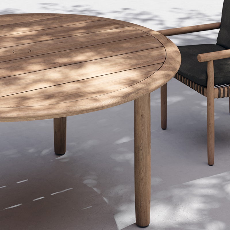 TIBBO dining table Ø 150 cm, w/parasol hole BQM teak 0205