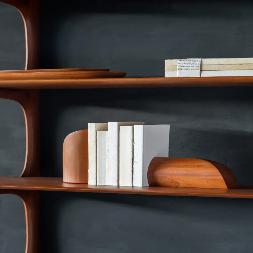 PI bookend lacquered mahogany -set of 2