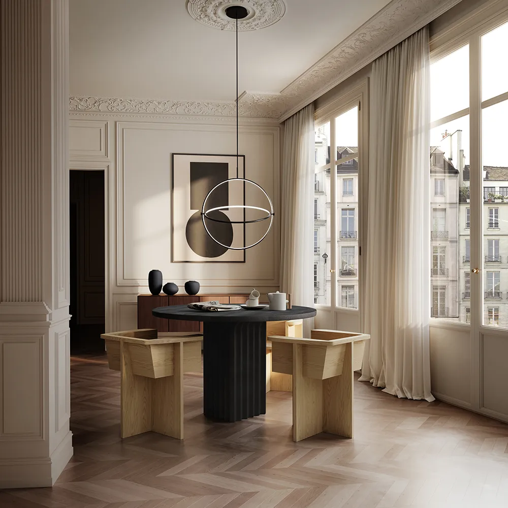 Arc Dining Table, Ø120 - Coffee Black Oak