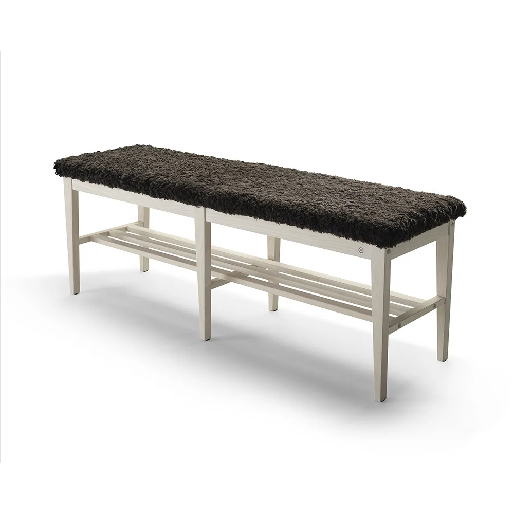 Nadja Bench 130 cm White oiled Ash/Sheepskin Brown