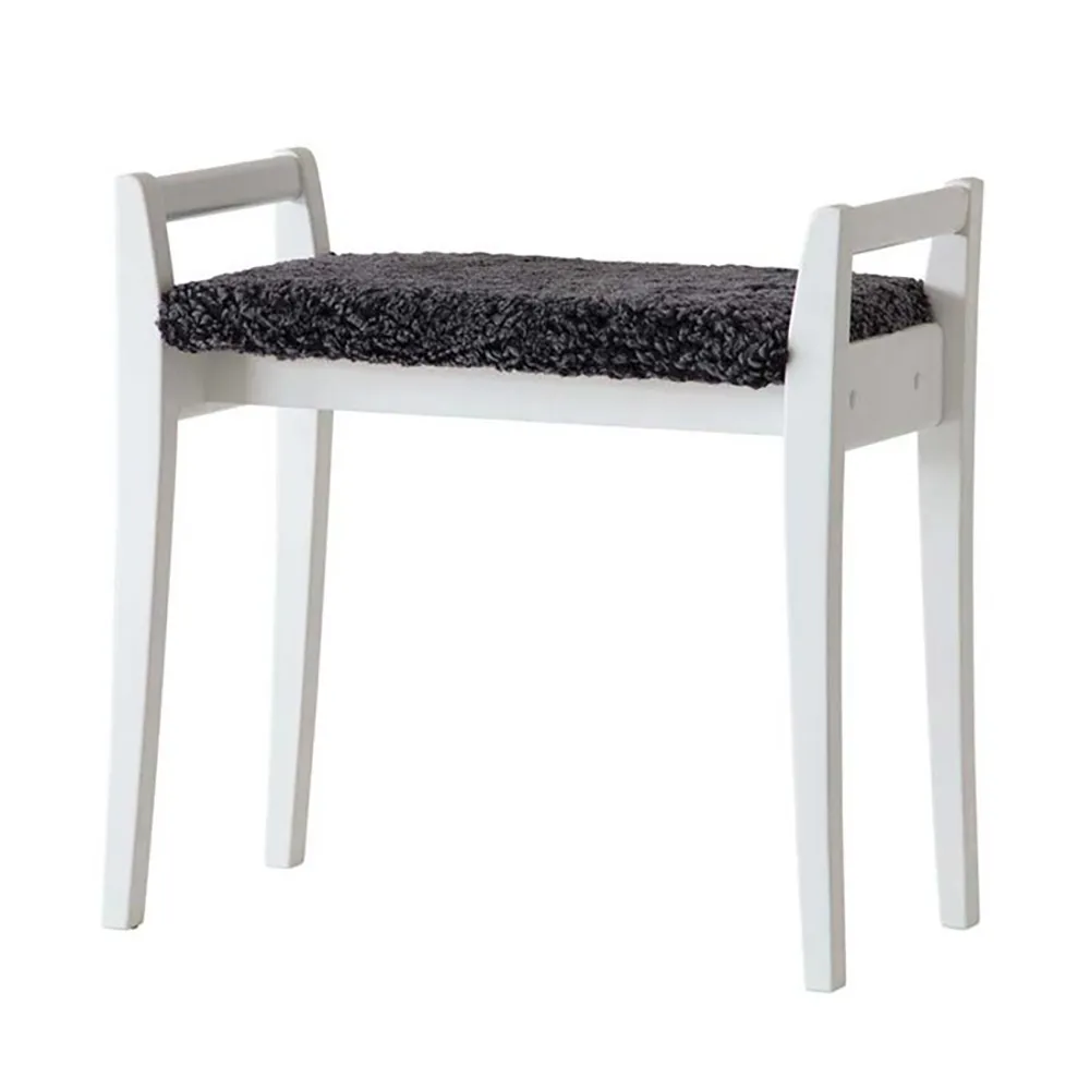 Meja Stool White Lacquered Birch/Sheepskin Dark Grey