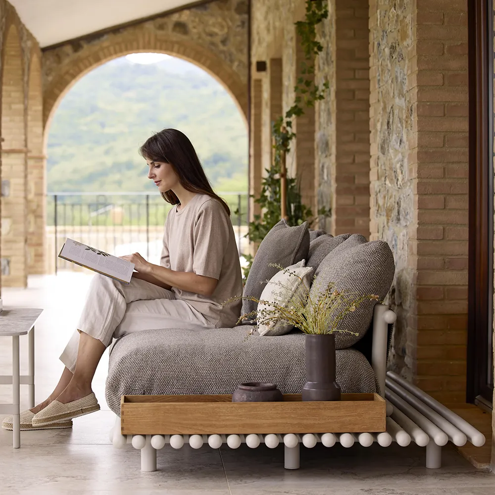 Sticks sofa w/ chaise lounge Alu/light brown