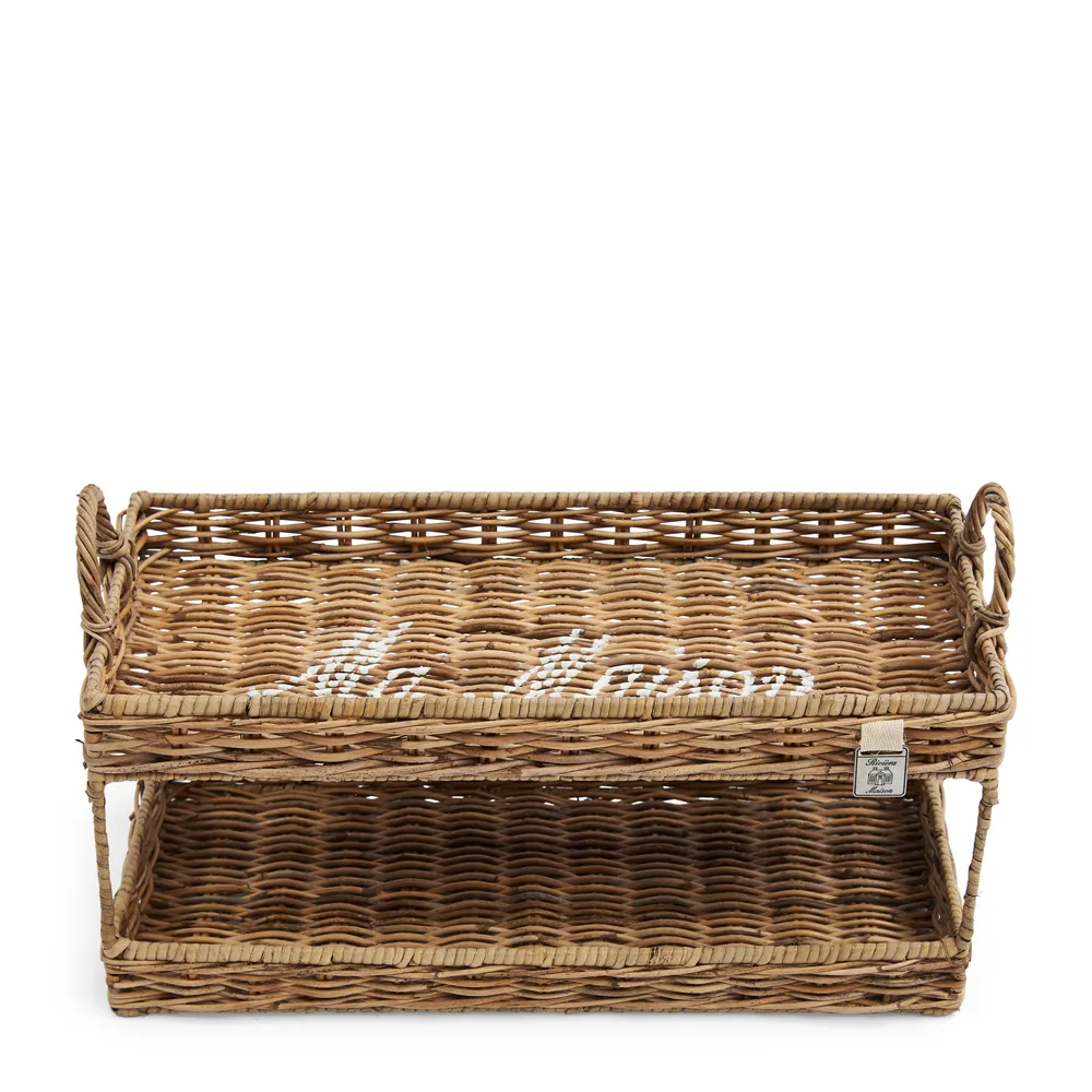 Handmade Storage Tray in cane Ma Maison (2 tiers) L