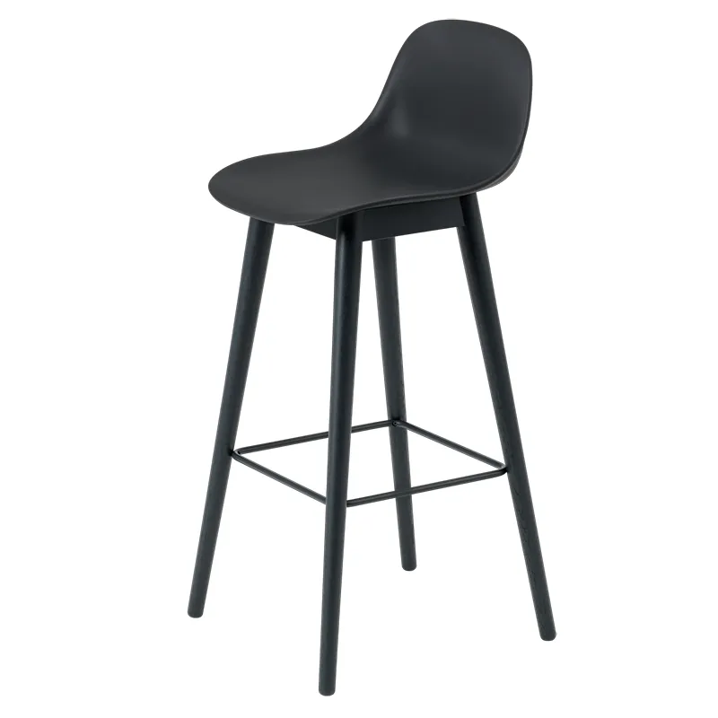 Fiber Bar stool high Wood Base - 75 cm - Black/Anthracite
