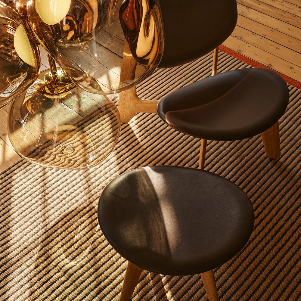 Slab ottoman natural wood black leather