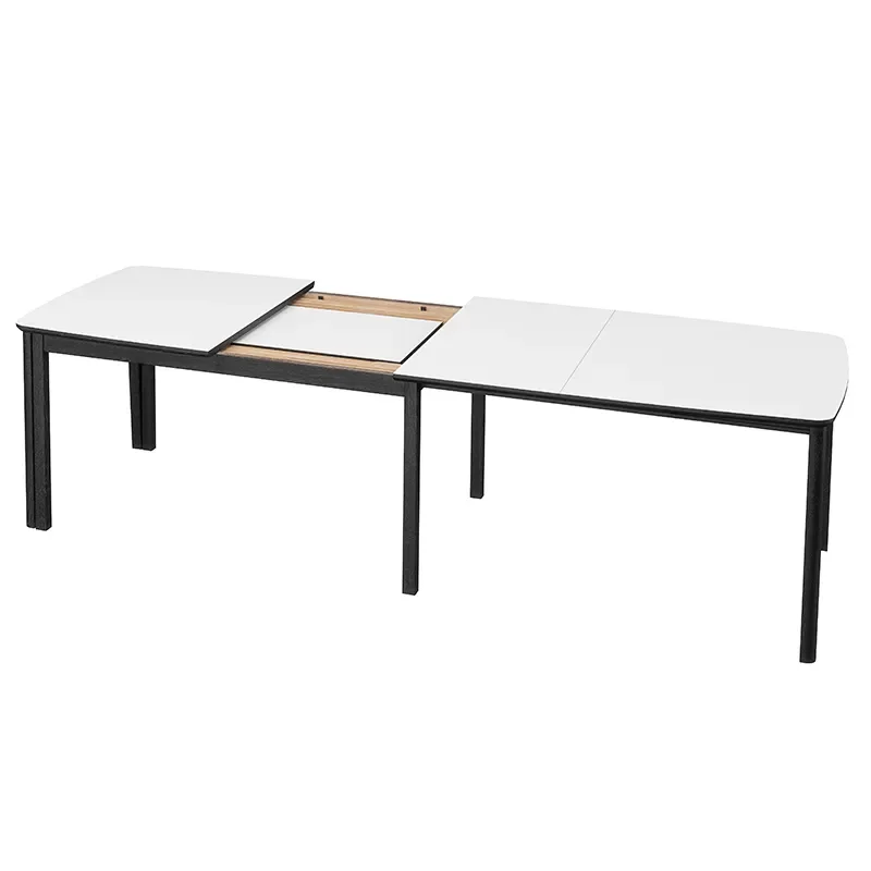 SM107 Dining table 101x160-316-368 cm Black lacquered oak - White laminate