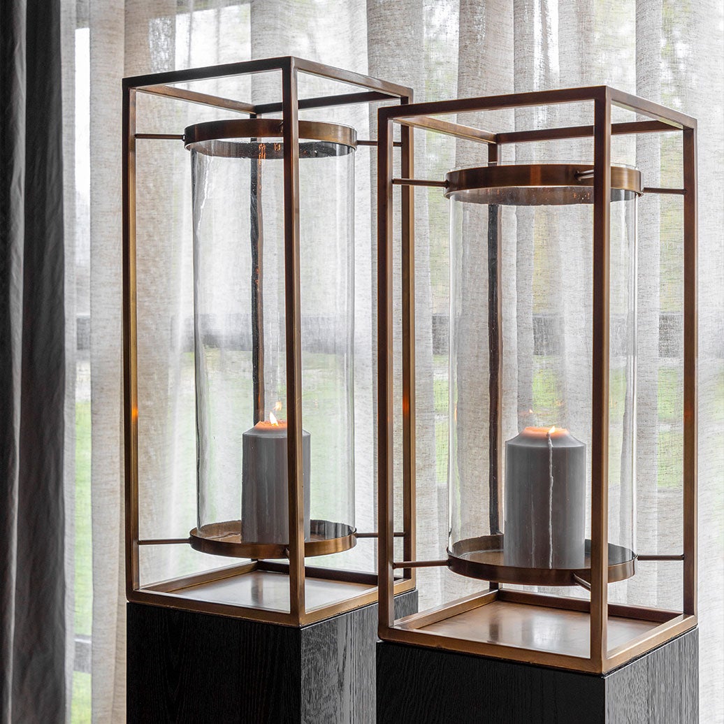 Sonoma Candle Lantern Large Brass Antique