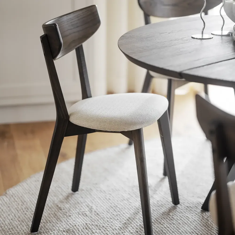 Ami dining chair brown lacquered oak/beige fabric