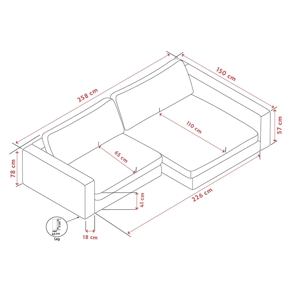 Duncan 3-seater sofa with right-hand chaise longuefabric Robin light grey