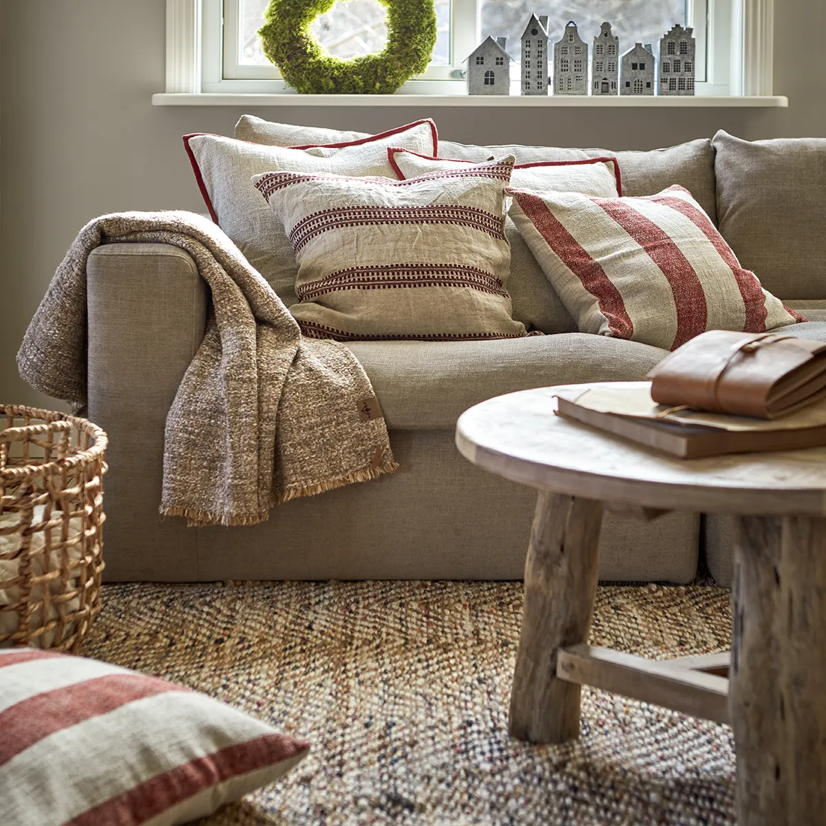 Cushion Cover Noel Red Natural 50x50 cm