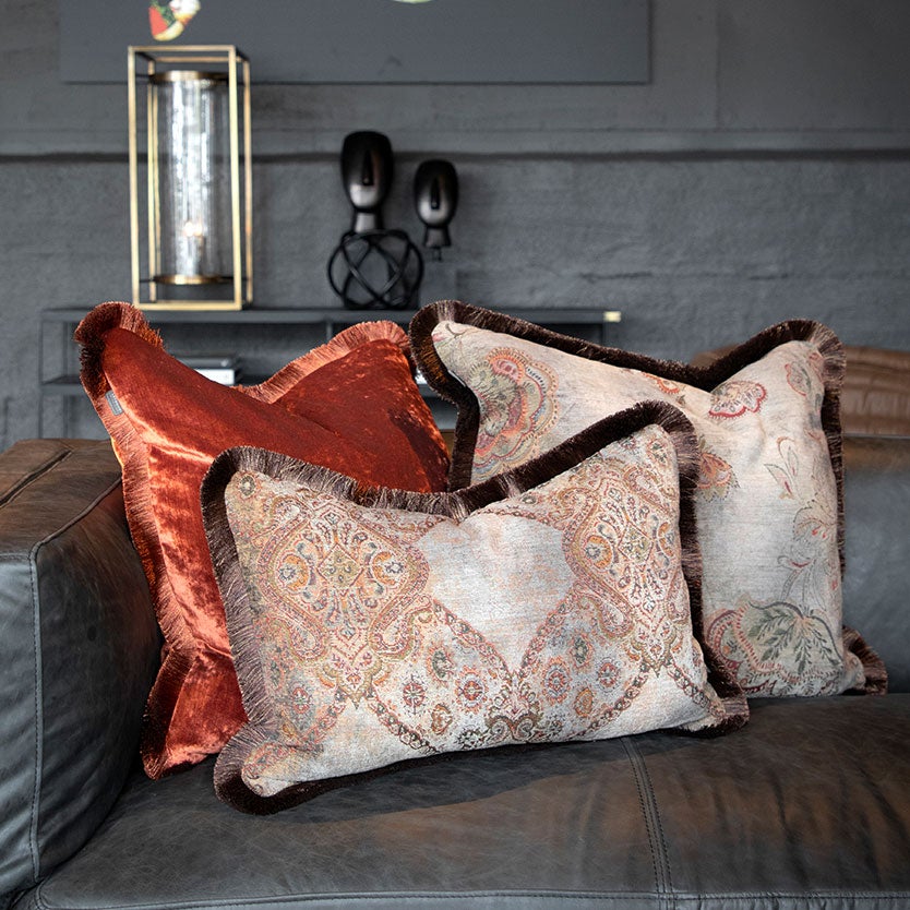 Miralago Paisley Taupe Cushion Cover Fringe 50X50