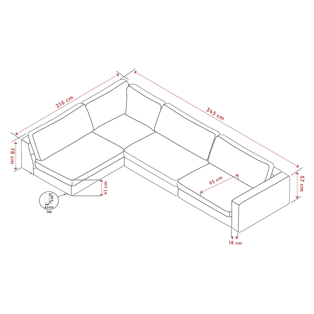 Duncan corner sofa 2+3-seater open end left fabric Robin light gray