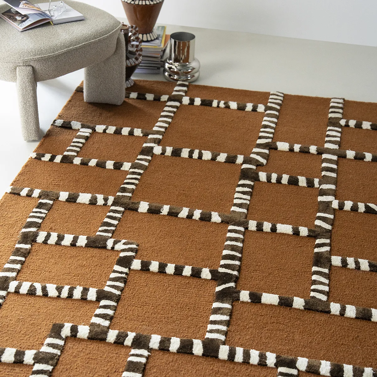Hand-woven Rug StripeScape 290x190 cm Caramel