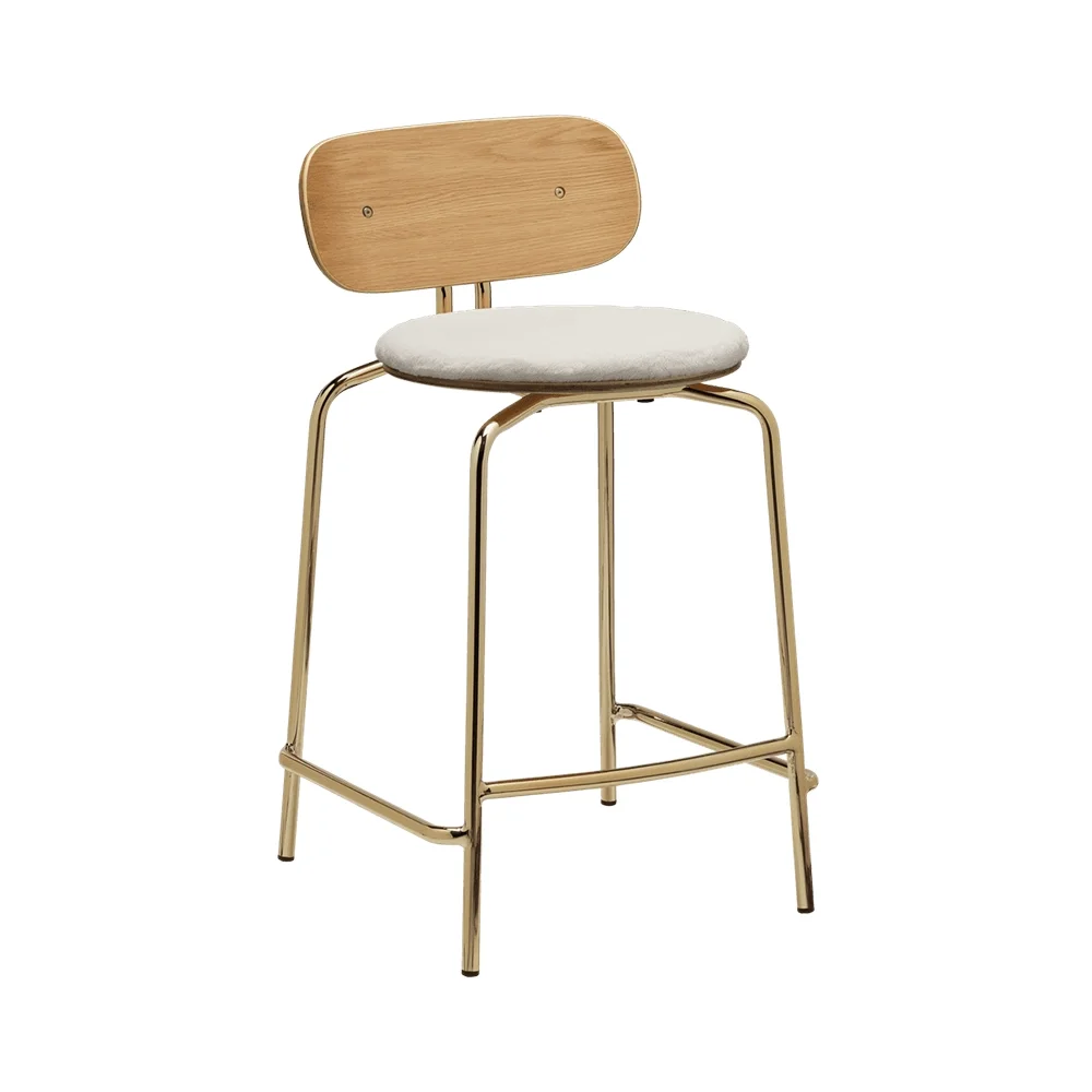 Curious Low Bar Stool Oak/Brass Teddy White