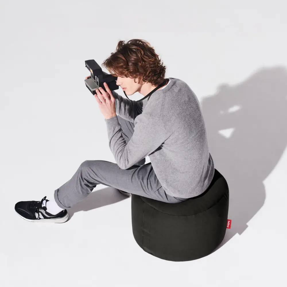 point canvas recycled pouf black licorice