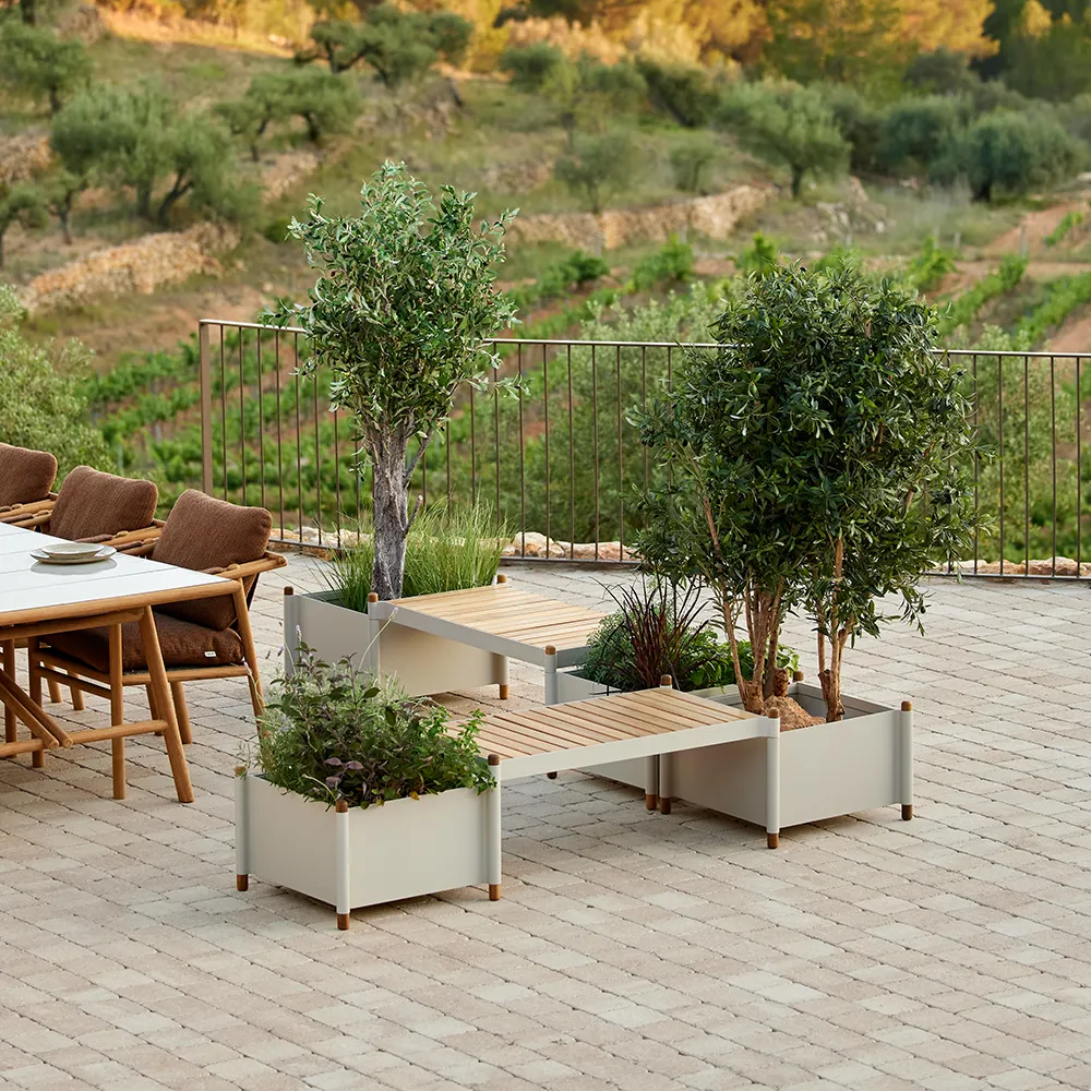 Sticks planter bench incl. 2 planters Teak/sand