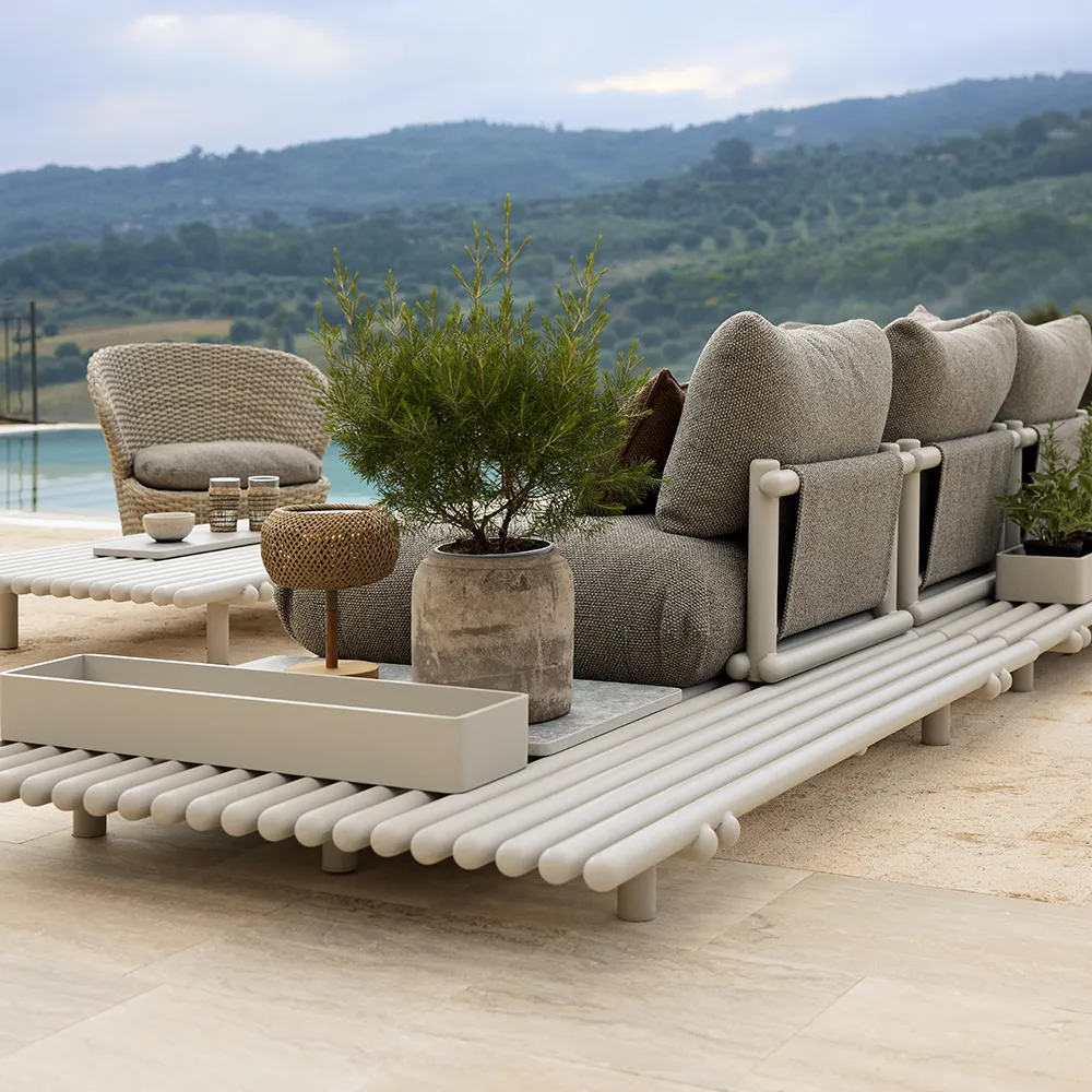 Sticks sofa w/ chaise lounge Alu/desert sand