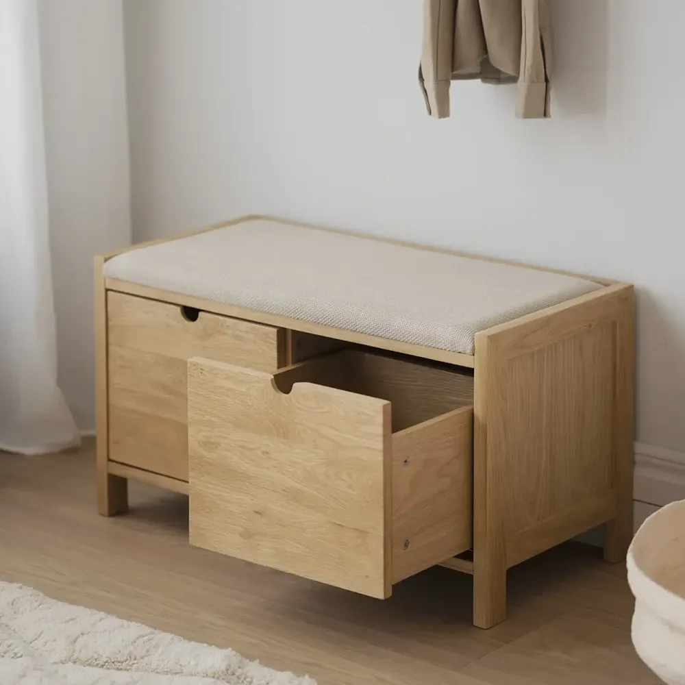 Hillmond storage bench 80 cm oak/beige fabric