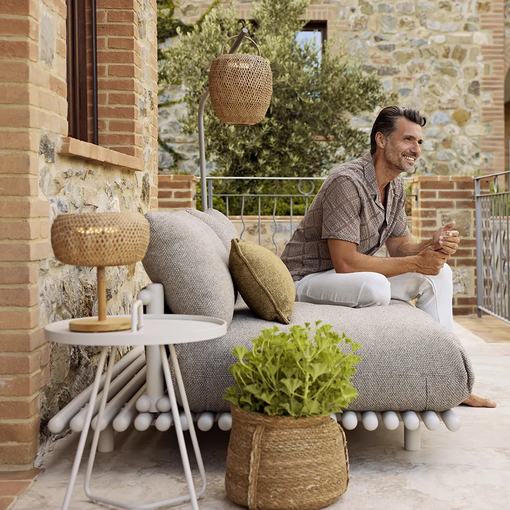 Sticks sofa w/ chaise lounge Alu/light brown