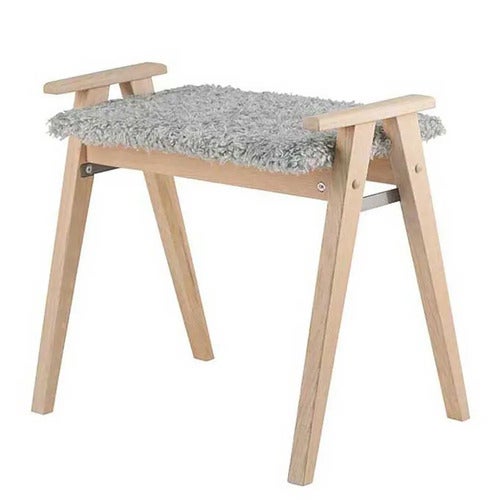 Alme Stool White oiled Oak/Sheepskin look light grey