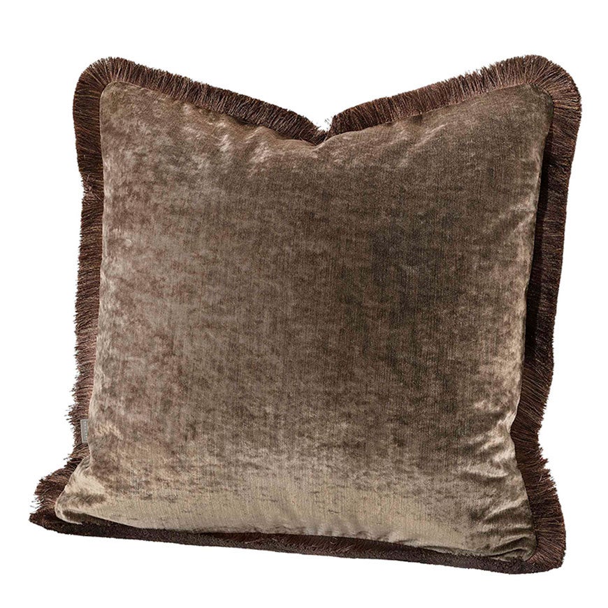 Garda Velvet Taupe Cushion Cover Fringe 60X60