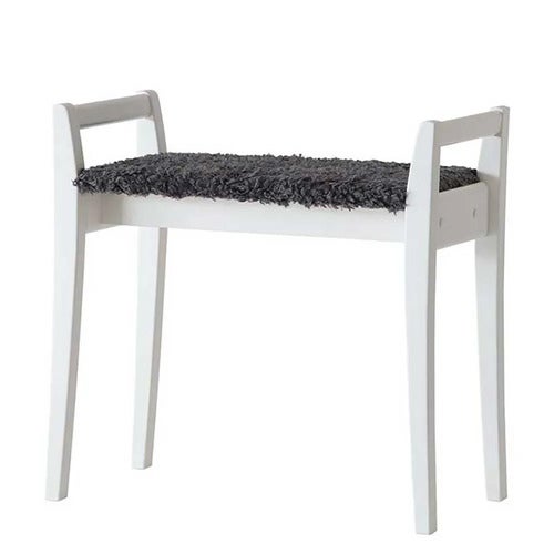 Meja Stool White lacquered Birch/Sheepskin look Dark grey