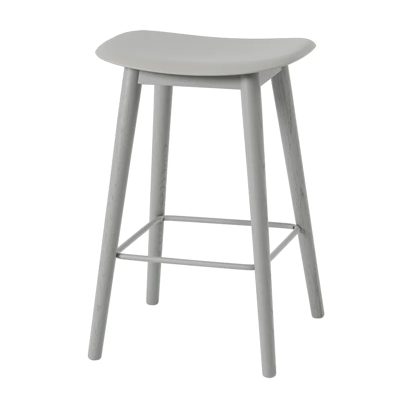 Fiber Bar stool low Wood Base - 65 cm - Grey/Grey