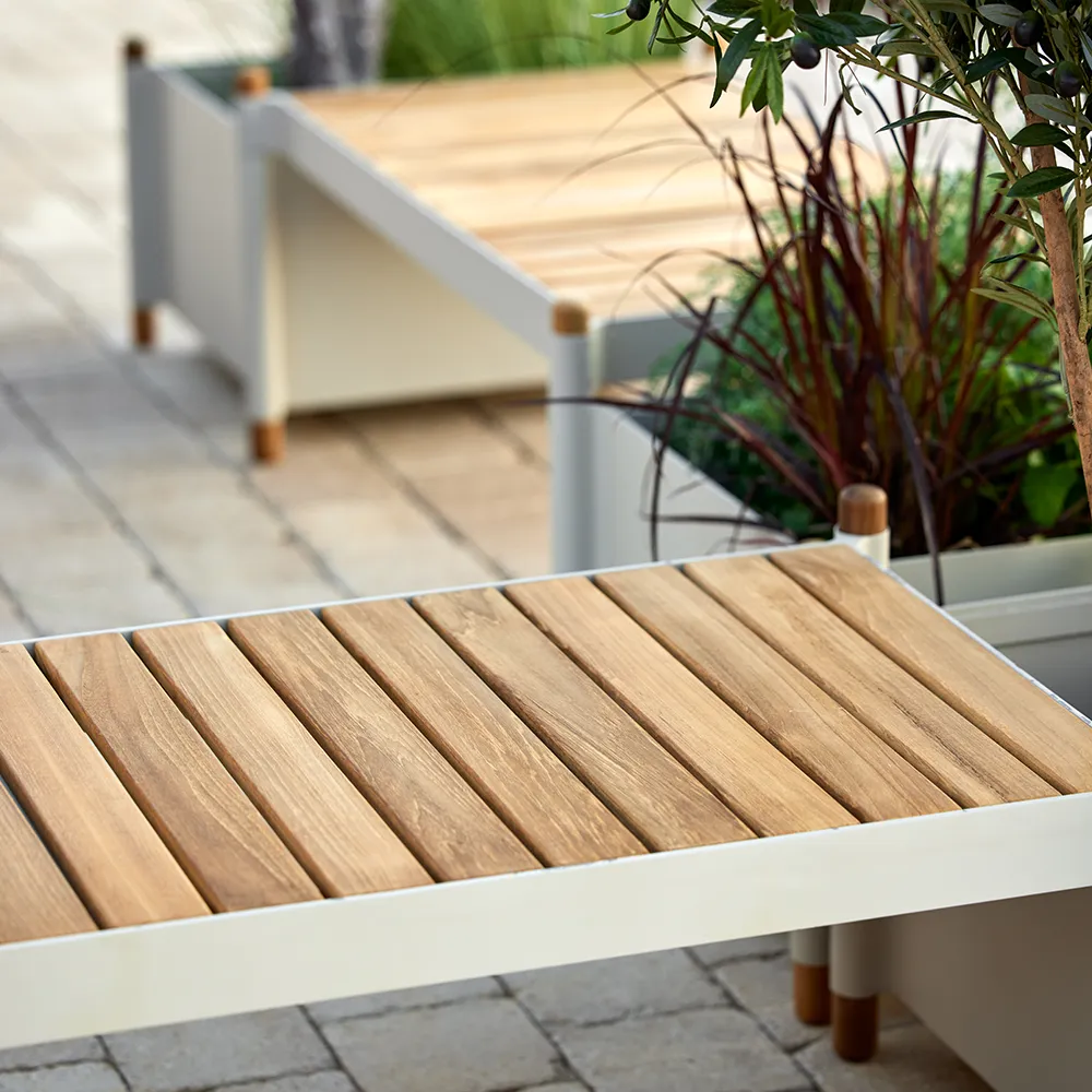 Sticks planter bench incl. 2 planters Teak/sand
