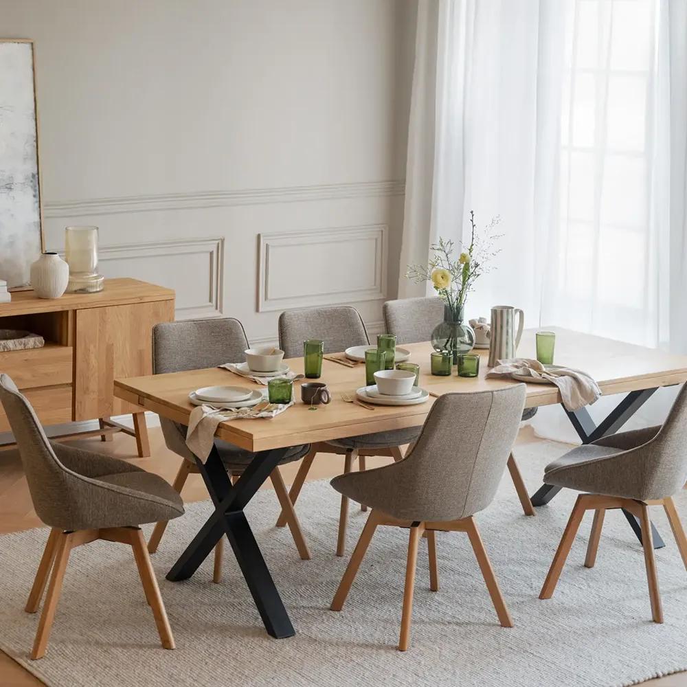 Alison dining chair darkbeige fabric/oak legs