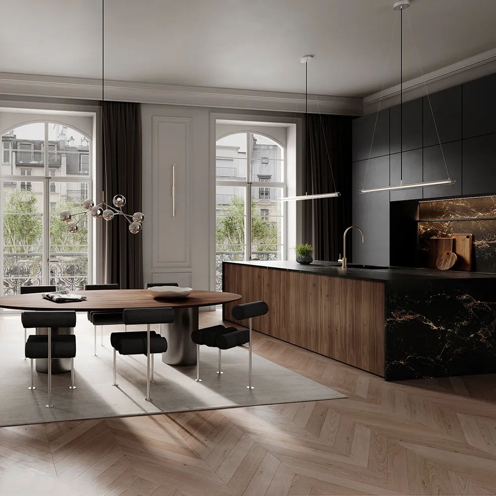 Hiro Dining Chair, Stainless Steel - Aniline Leather Black