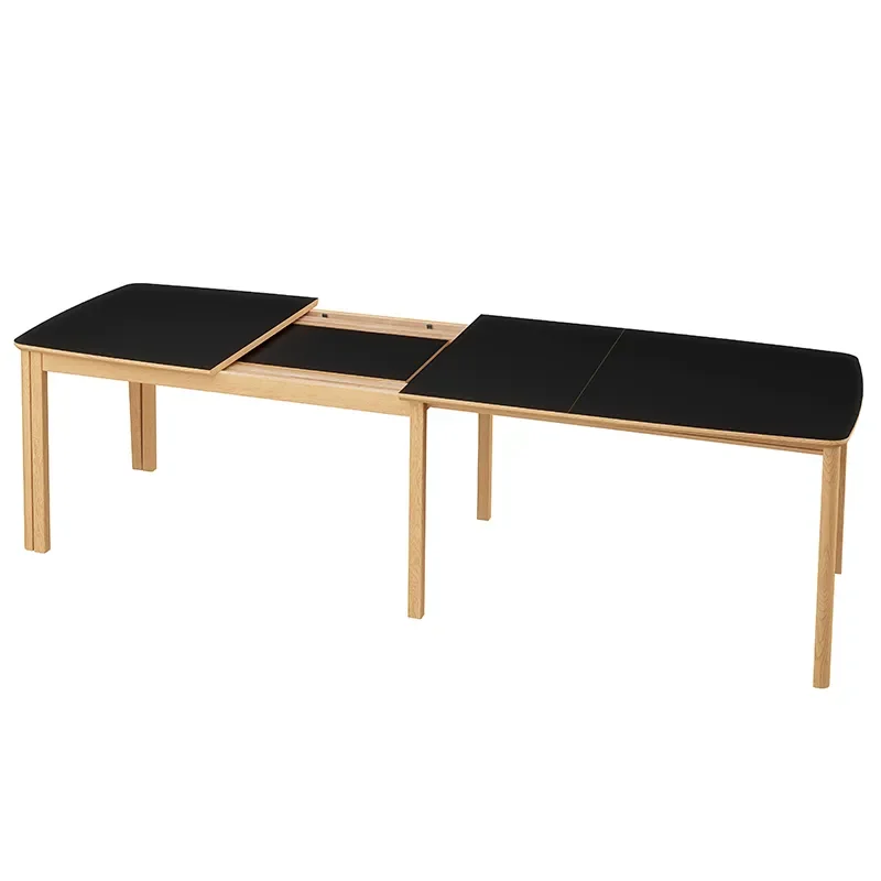 SM107 Dining table 101x160-316-368 cm Natural oiled oak - Black Nanolaminate